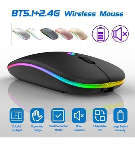 Imagem 5 de 8 de Mouse Sem Fio Bluetooth Recarregável Rgb Gamer Led E-1300pro