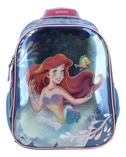 Mochila Princesas Ariel Agry Kinder Backpack Pr70756-9 Color Azul Diseño De La Tela Sirenita