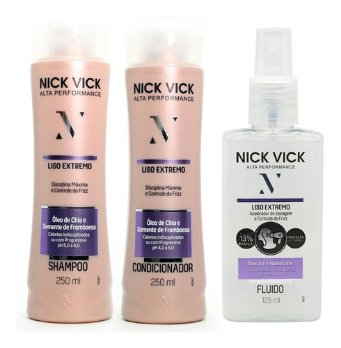 Kit Nick Vick Liso Extremo Shampoo Cond. Fluido Acelerador