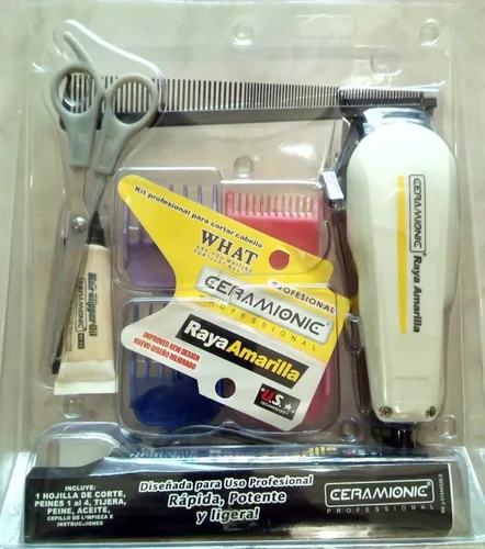 La máquina de afeitar y el corte de pelo se encuentran sobre un fondo  amarillo.