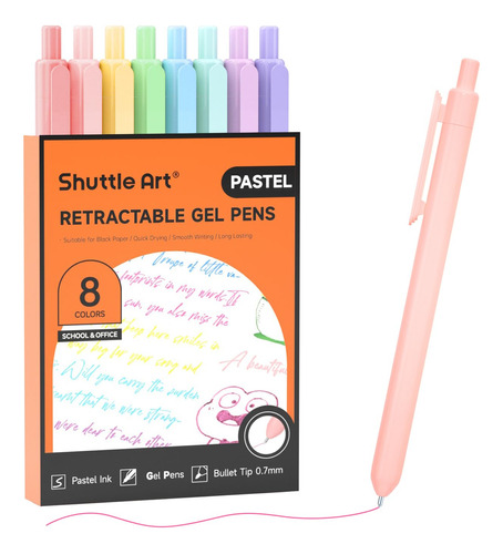 Shuttle Art Boligrafos De Gel Retractiles De Colores, 8 Colo