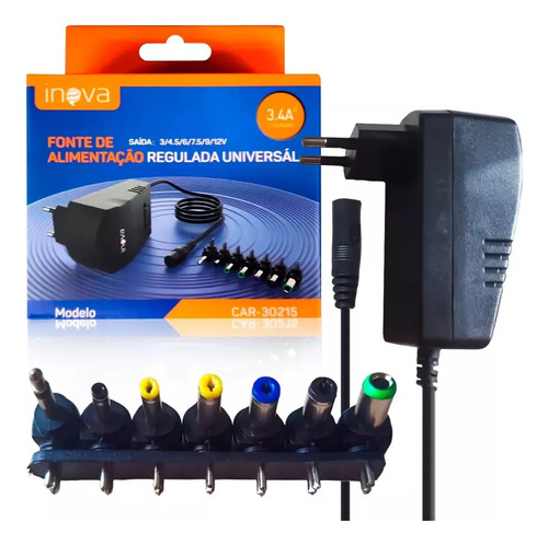 Fonte De Alimentação Universal Com 7 Plugues Car-30215 Cor Preto
