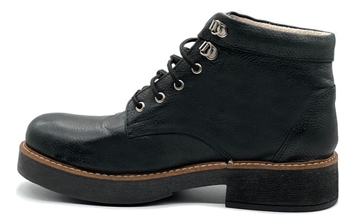 Borcego Bota Cuero Mujer Negro Acolchado
