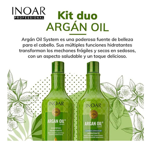 Kit Duo Shampoo Y Acondicionador Argan Oil 1 Litro Inoar