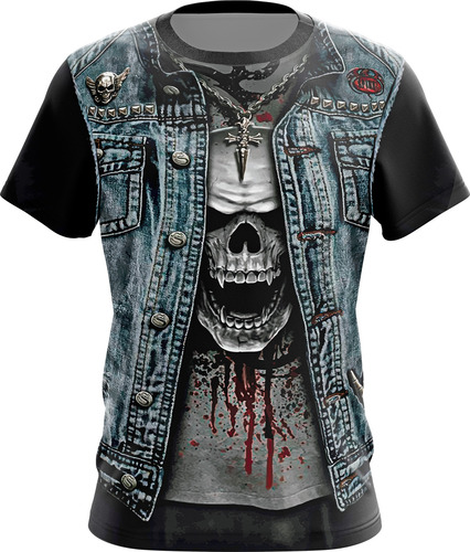 Remera Chaleco Calavera 1 Jean Moto Fullprint