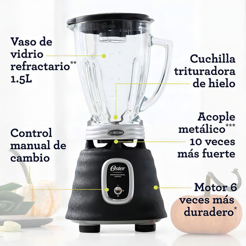 Licuadora Oster BLSTBPST 1.5 L negra con jarra de vidrio 120V