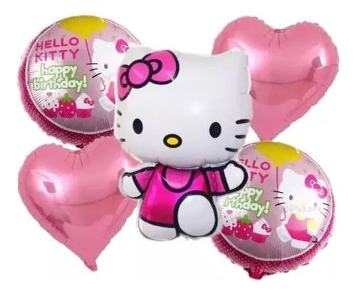 Set 5 Globos Hello Kitty  50cm 3d+4metalizados 45cm