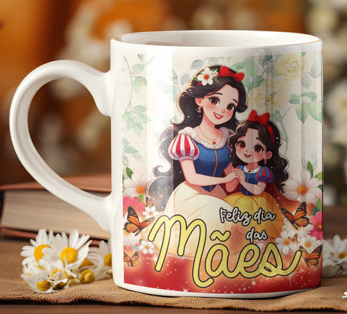 Caneca Princesa Branca De Neve Especial Mãe De Menina Cor Branco