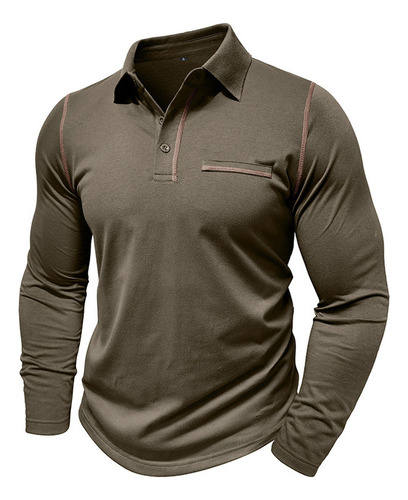 Camisa Polo Masculina Casual De Manga Comprida Com Bolso De