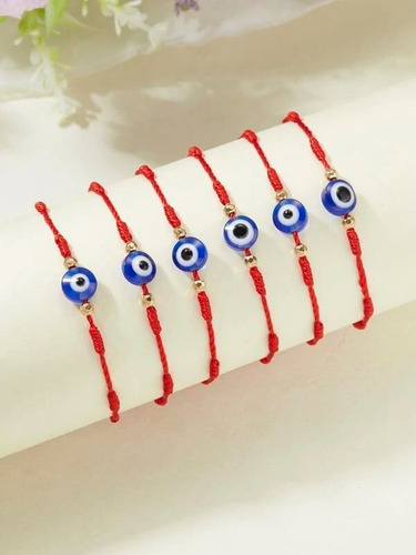 Pack De 6 Pulseras De Hilo Rojo Y Ojo Turco Para Protección