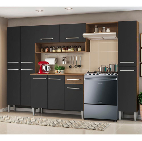 Cocina Integral Completa Modular Madesa Emilly Hit 261cm Color Marrón/Negro 01