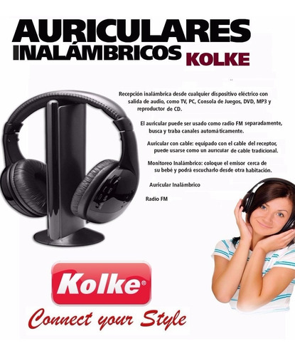 Auricular Inalambrico Kolke Kaw-100 Pc/dvd/mp3/tv