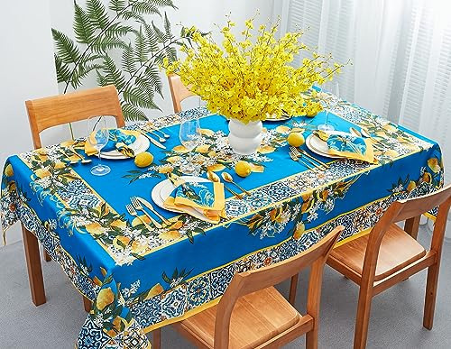 Mantel De Azulejos Mediterráneos Limón Azul Ideal Para Pic
