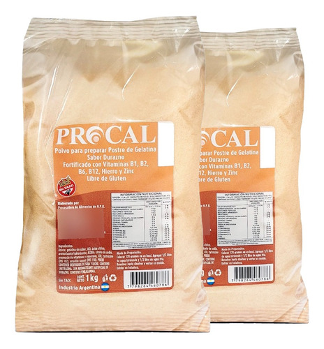 Polvo Para Gelatina De Durazno Sin Tacc Procal 1kg Pack X2