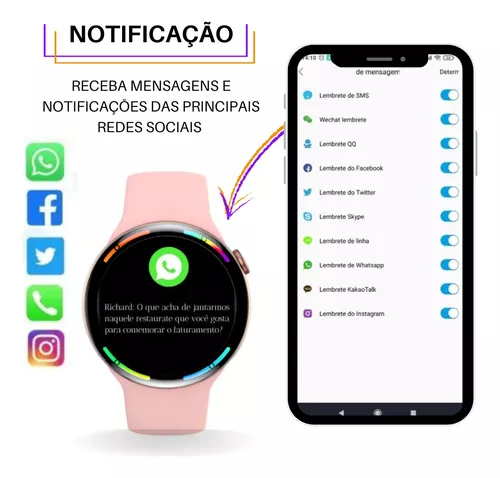 Relogio Smart Watch Preto Feminino Compativel iPhone Samsung