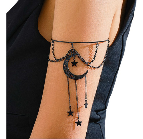 Brazalete Abierto Con Forma De Estrella Y Luna Gótica Con Bo
