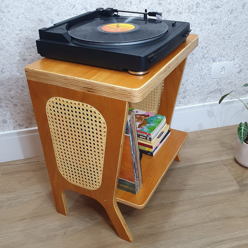 Rack Para Discos De Vinil Lps E Aparelhos Com Palha Indiana