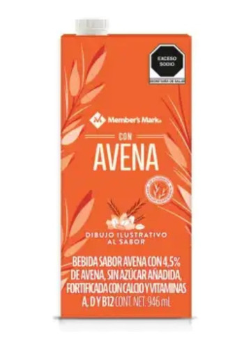 Leche De Avena Bebida Sin AzĂșcar Member's Mark 6 Pzs 946ml