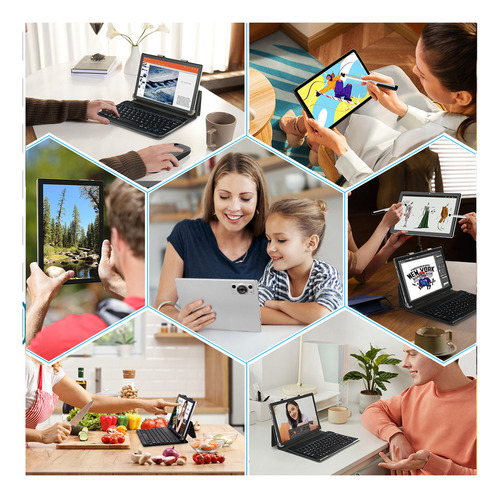 Tablet VUEKIME Tableta Android 14, 10.1 Pulgadas, Octa-Núcleo, G + G Capacitiva, Cámara Dual, 12 GB de RAM + 128 GB de ROM, Tableta 2 en 1 con Teclado Mouse Funda y Lápiz Óptico