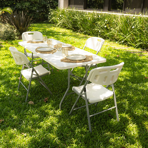 Combo X2 Mesa Plegable Picnic Exterior 150 Blanco Gardenlife