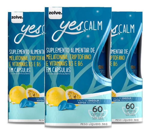 Kit Yes Calm Zolve Com 3 Caixas De 60 Cápsulas Softgel Cada