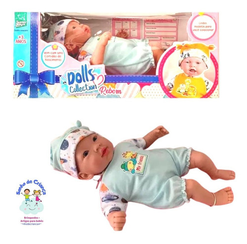 Boneca - Dolls Collection Reborn - Macacao Azul Super Toys