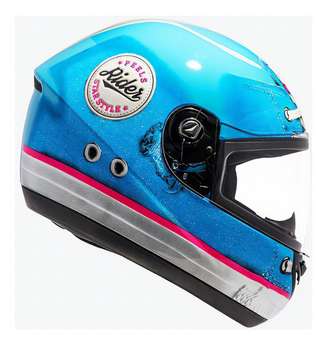 Capacete Moto Peels Spike Jeans Masculino Feminino Cor Azul Claro com Vermelho Tamanho do capacete 60