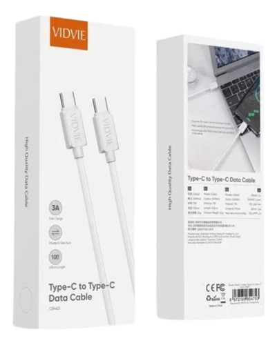 Cable De Datos Entrada Tipo C Y C De 120 Cm Conexión Rápida