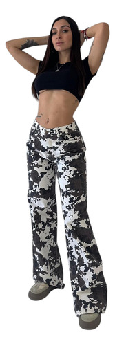 Pantalón Vaca Cow Animal Print Wide Leg Mujer