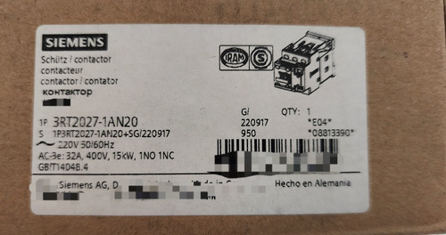 Contactor Trifasico 32a Ac3 220vac 1na+1nc 3rt2027-1an20