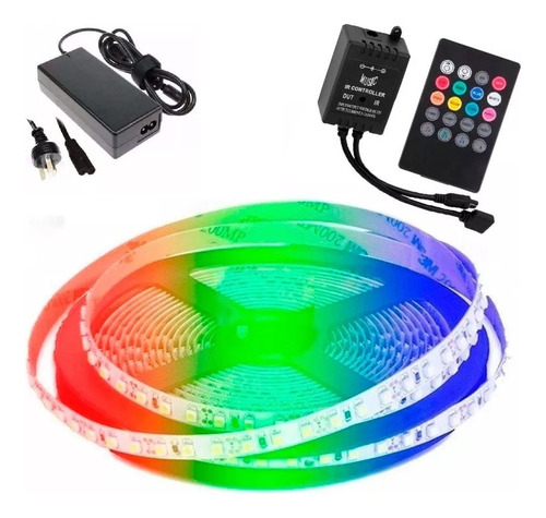 Kit 5 Mts Tira Led Rgb 5050 + Control Audiorítmico + Fuente 