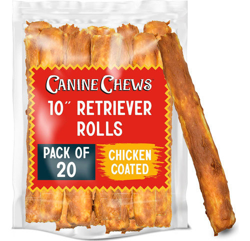 Canine Chews 10 Rollos De Perro Recuperador De Cuero Crudo R