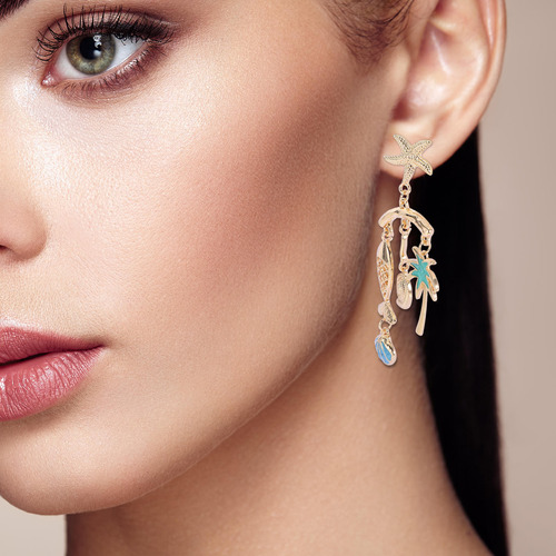 1 Par De Pendientes Boho Beach: Cocoteros, Palmeras Y Peces,
