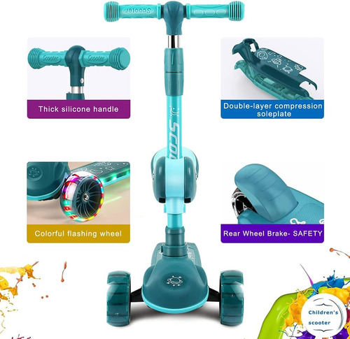 Scooter Infantil 3 Ruedas Led Asiento Ajustable Plegable