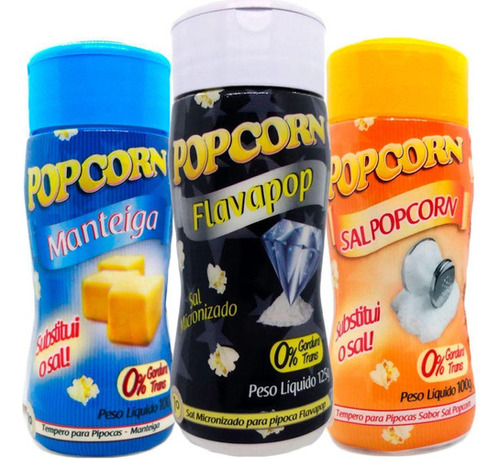 Combo 3 Temperos Pipoca Popcorn Sabores Manteiga, Flavapop