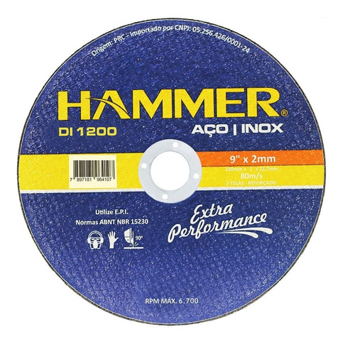 Disco Inox Hammer 9 X 2,0mm Gydi1200 Kit C/5