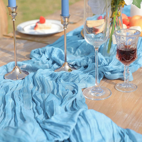 2pzs Caminos De Mesa Gasa Elegante Boho Decoración Boda Color Rosa Chicle Light Blue Mantel Decorativo Decoración de Mesa Decoración de Fiesta Bebé Bautizo Cumpleaños Celebración Estilo Vintage