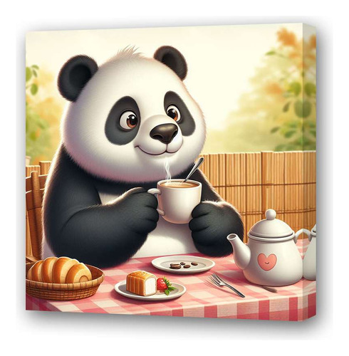 Cuadro 45x45cm Panda Cafe Desayunando En La Mesa Coffee