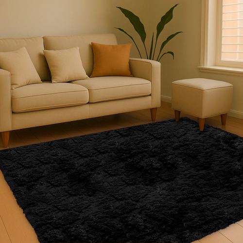 Alfombra Peluda 2 X 1.50 M Nórdica Pelo Largo Antideslizante 2 M 1.5 M Nórdico Negro