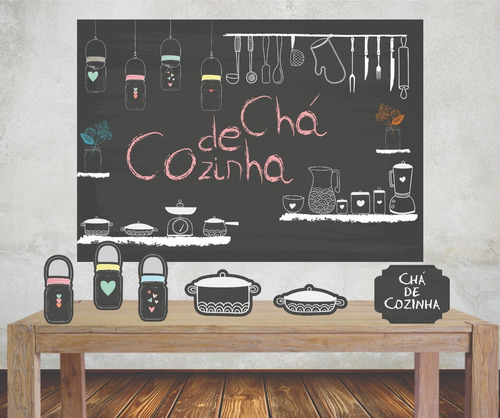 Imagem 1 de 5 de Kit Completo Painel Banner + Displays Chá De Cozinha