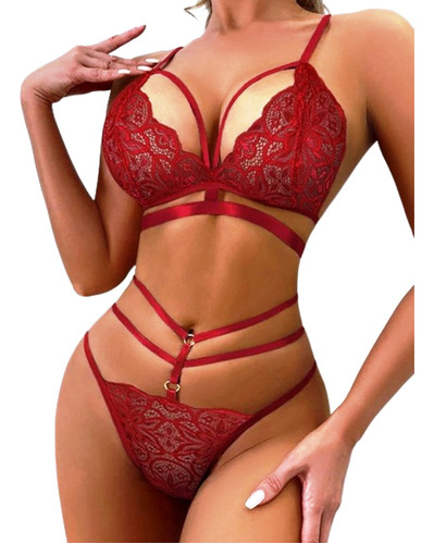 Bralettes Encaje Lenceria Erotica Conjunto Sexy Rojo