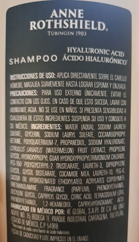 Anne Rothshield Shampoo Vegano Acido Hialuronico 700 Ml