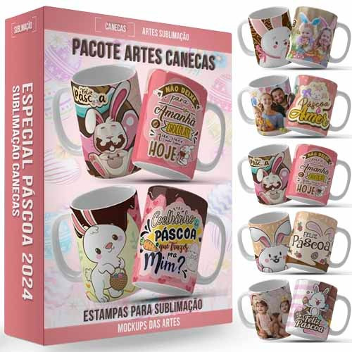 Artes Editáveis Canecas Páscoa Mockups Sublimação Corel Png