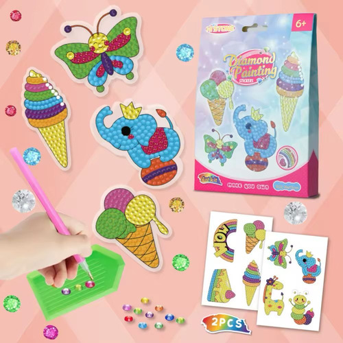 Kit Pintura Con Diamante Stikers X6 Cod:645 Elefante Helado Mariposa