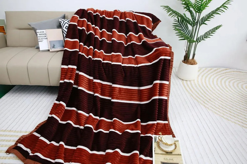 Frazada Acolchado Corderito Plush Frannel Soft 1.90x 240 Marron Y Bco Corderito
