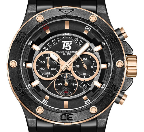 Reloj T5 Para Hombre De Acero Con Cronógrafo Modelo H3783-b