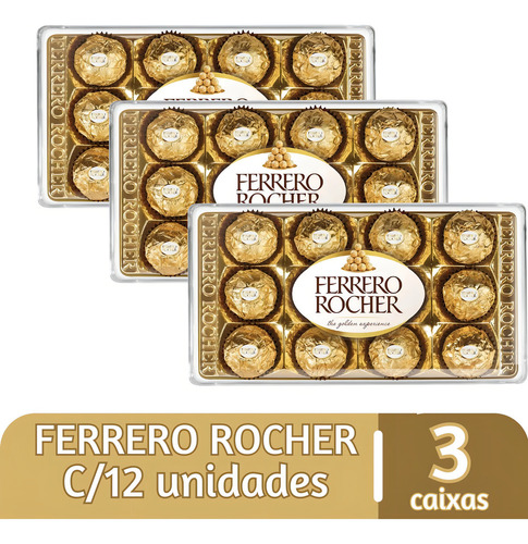 Chocolate 3 Caixas De 12 Unidades Bombom Ferrero Rocher