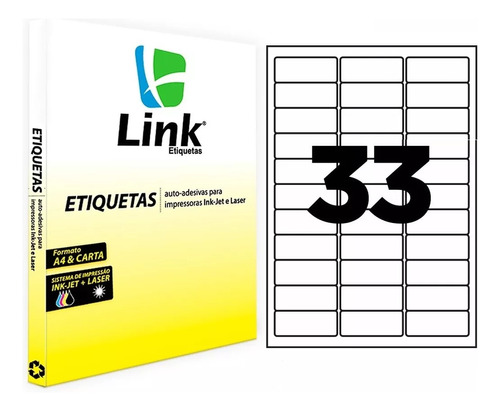 Etiqueta Adesiva A4 63,5mm X 25,4mm Caixa Com 100 Folhas