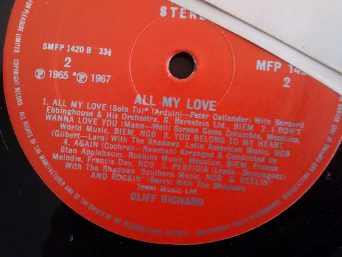 Vinilo Lp De Cliff Richard All My Love (xx333 (Usado)