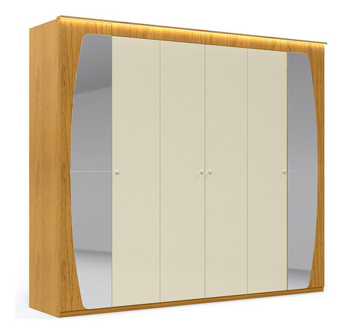 Guarda Roupa Casal Com Espelho E Led 6 Portas 6 Ca